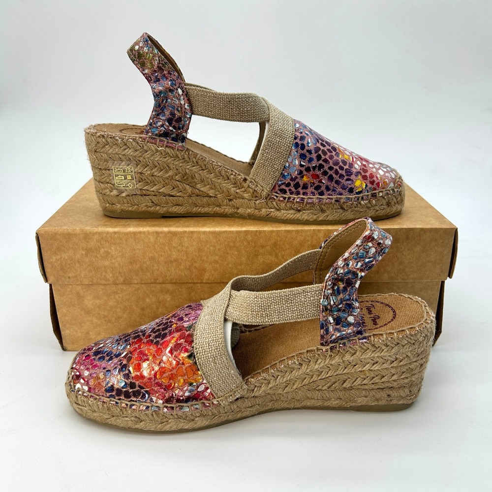 Wedge Espadrille Sandals Toni Pons Telva Womens Sz 6.5 Colorful Floral Print NEW - Picture 2 of 7